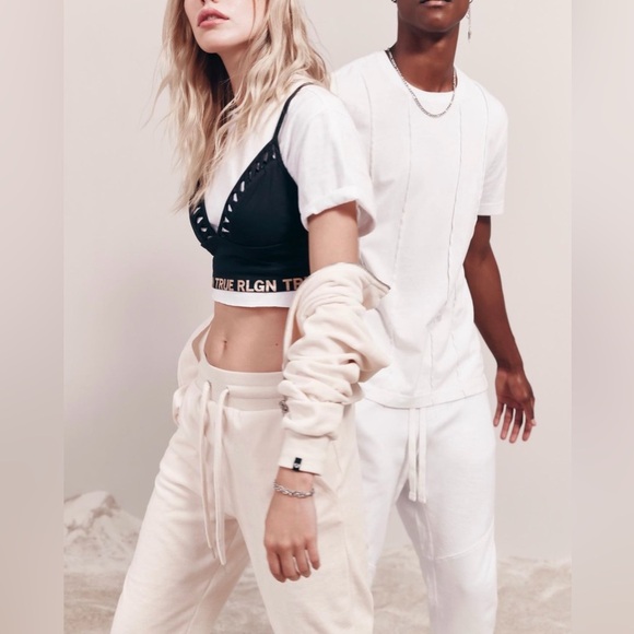 TRUE RELIGION Sweatpants Joggers Velour Athleisure Designer Rhinstone Horseshoe - Picture 3 of 8